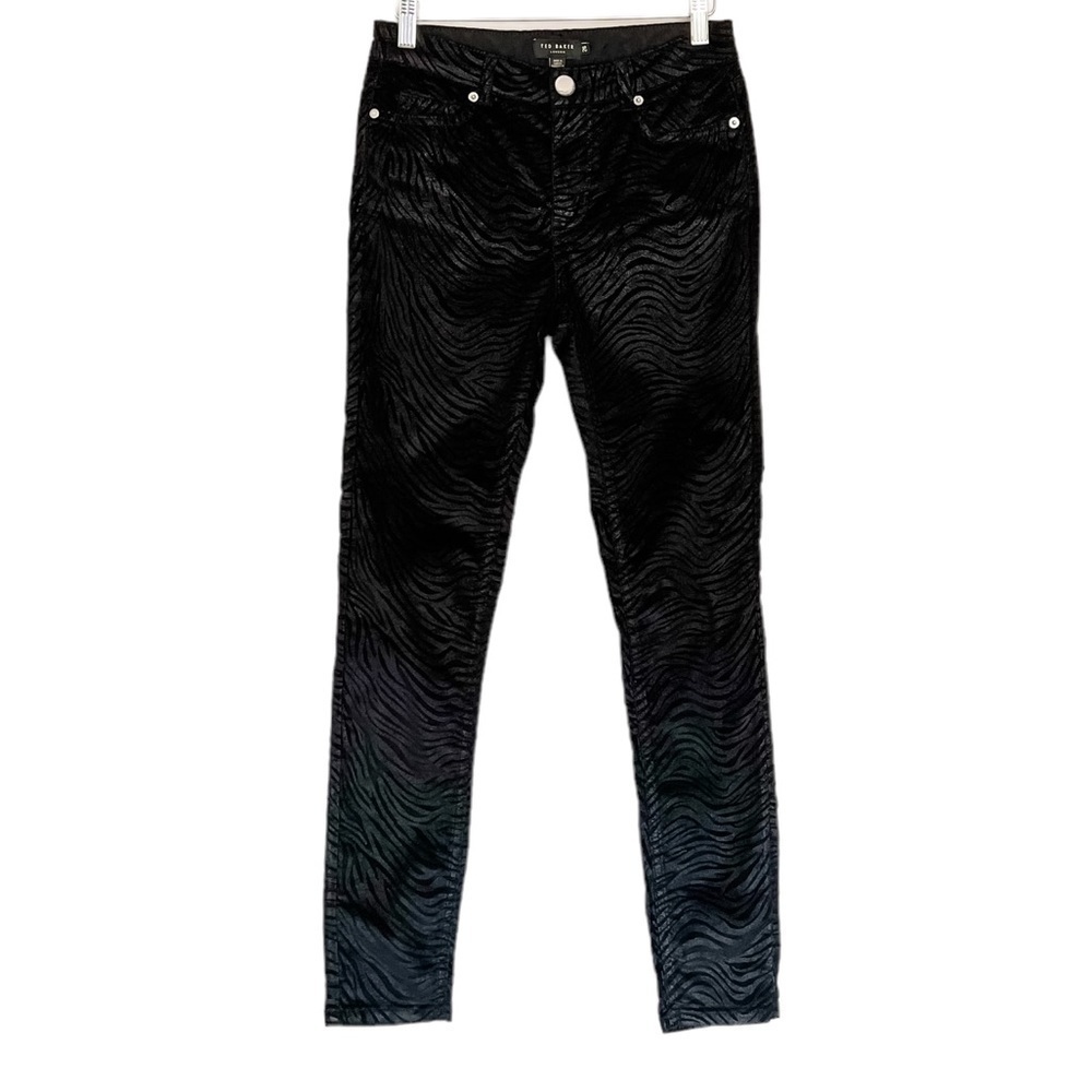 NWT Ted Baker London Debra Classic Metallic Zebra Print Skinny Jeans Black - Picture 2 of 4